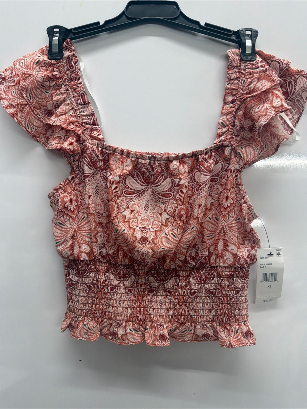 BCX Crop Top XS Teens Girl Smocked Floral Crop Top - Rust Pink